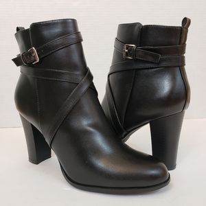 H by Halston Buckle Booties Black Vegan Leather 11
